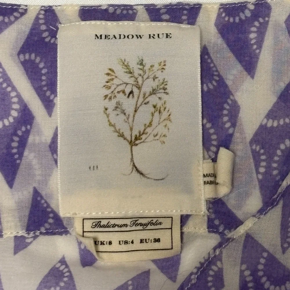 Meadow Rue A-Line Dress Womens 4 Sleeveless Ruffle Neck Purple Diamond Print - Picture 6 of 6